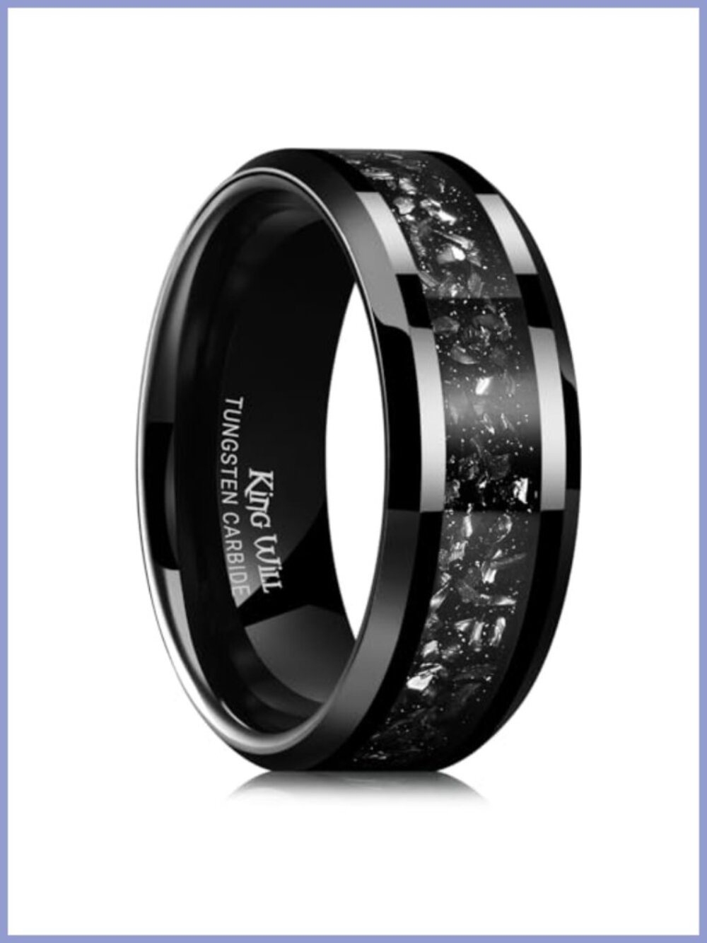 Mens Tungsten Wedding Ring Meteorite Silver Glitter Inlay